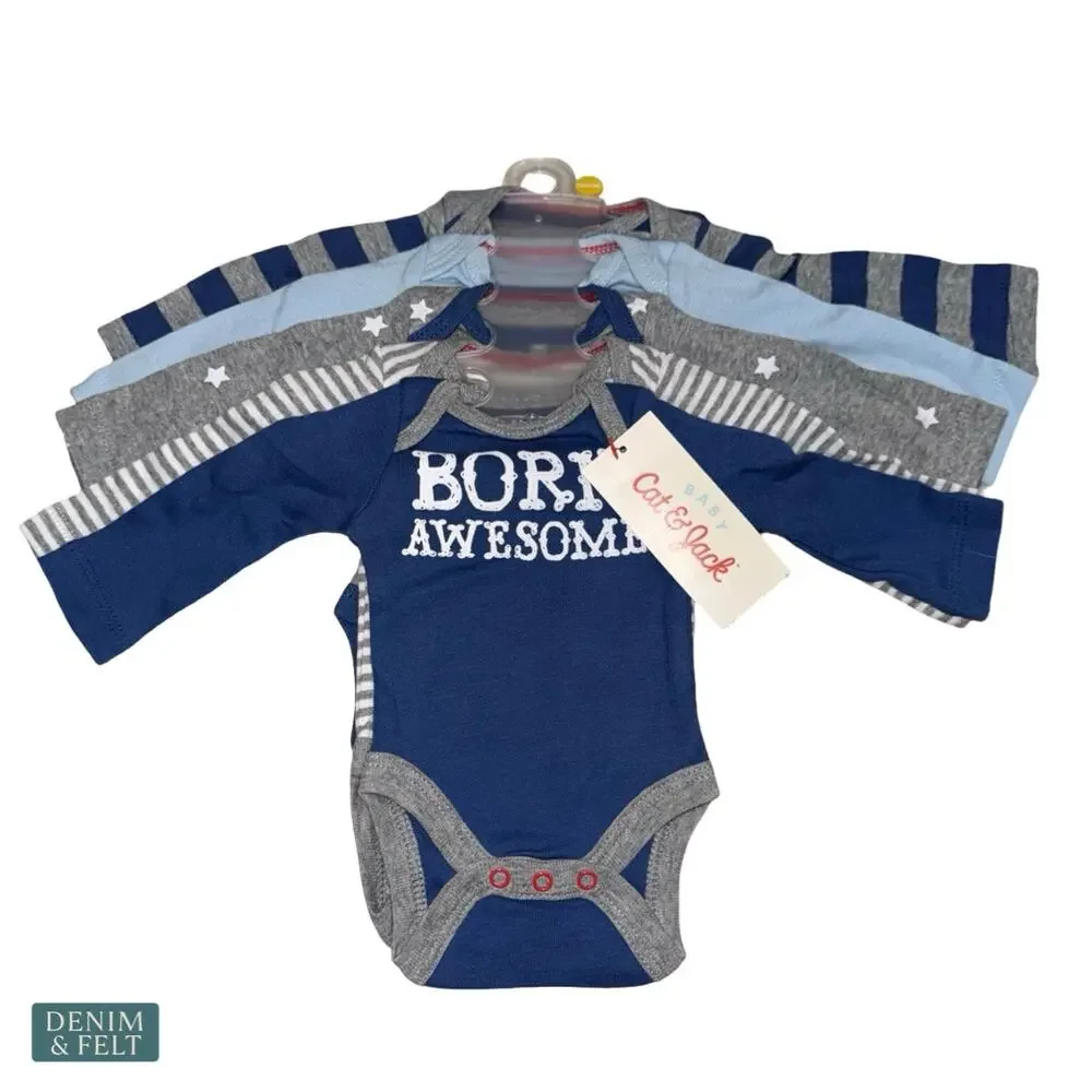 NEW Cat & Jack Baby Boy Preemie 5Pc Long Sleeve Onesie‎ Sleeper Set Soft Cozy